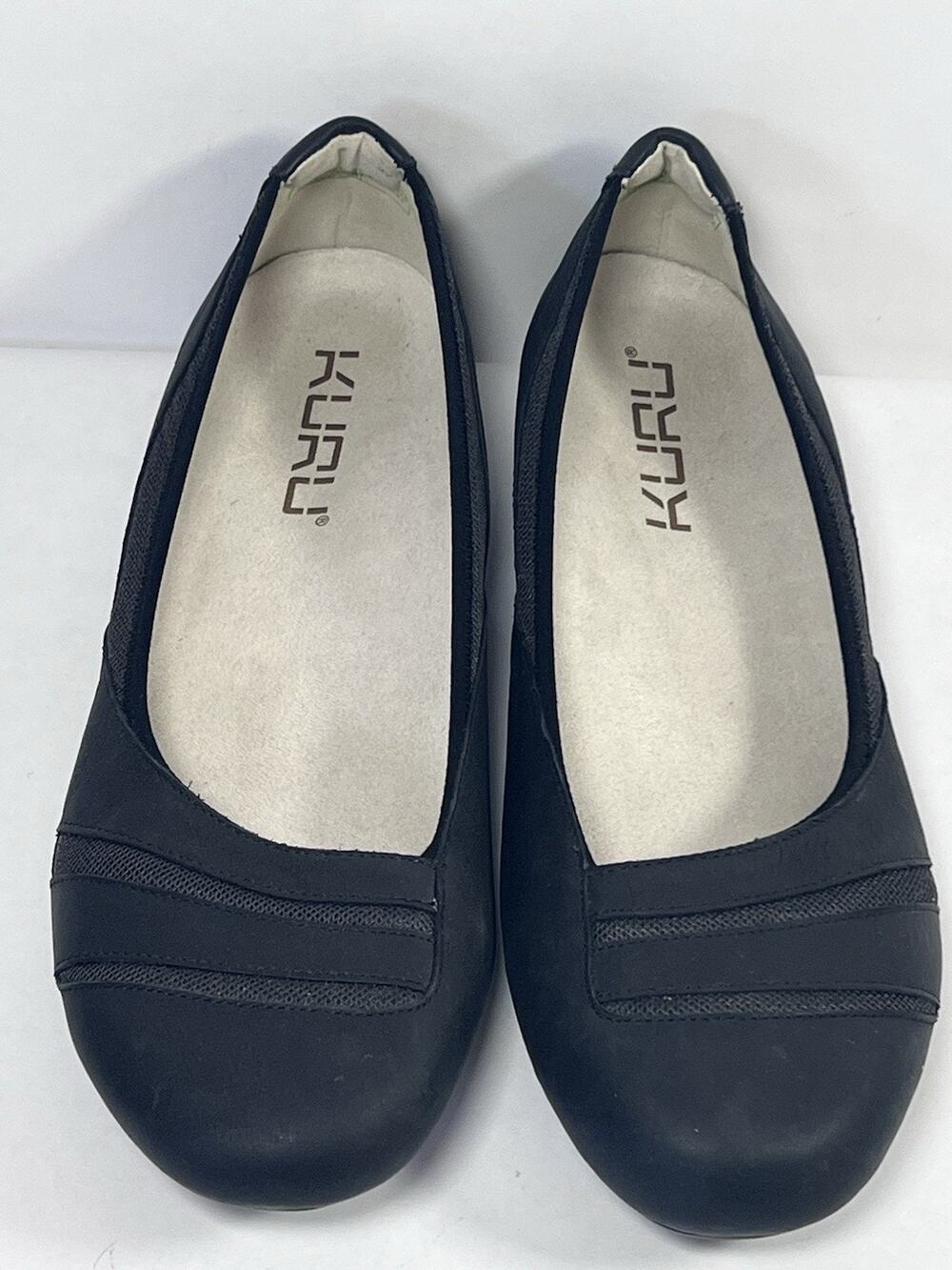 Kuru Stella Black Leather Orthopedic Ballet Flats Comfort Shoes Women 11
